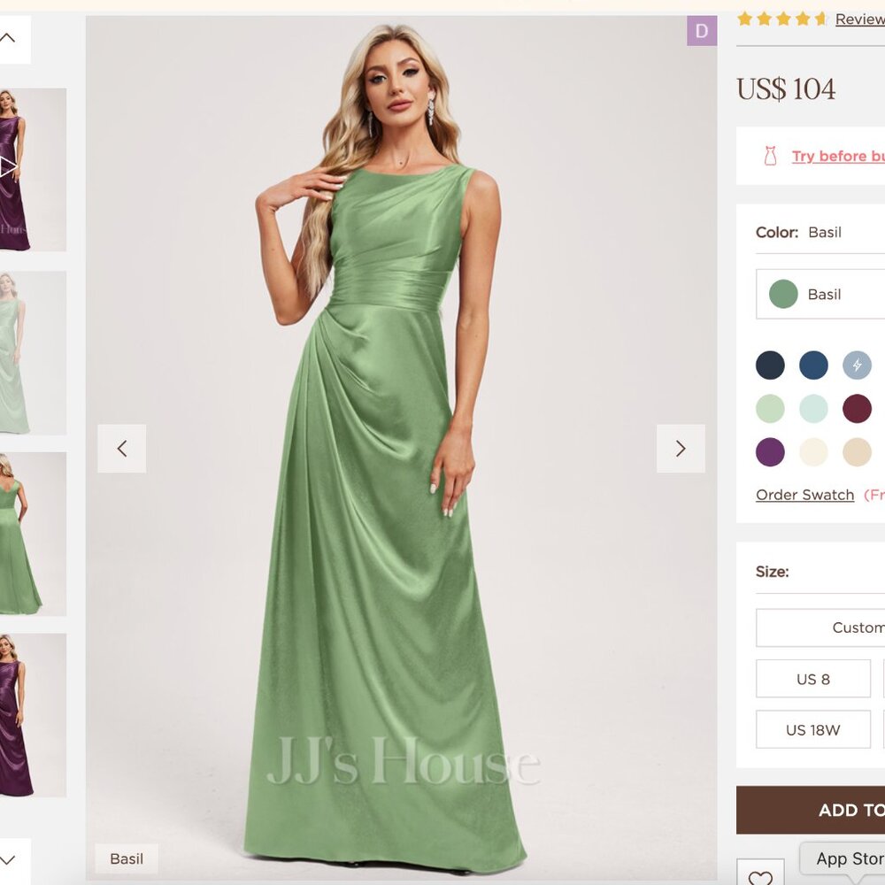 JJ's House Basil Satin A-line Bridesmaid Dress Size 16